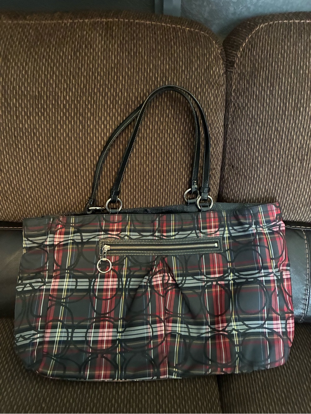 Coach Poppy Tartan Plaid Tote Bag
